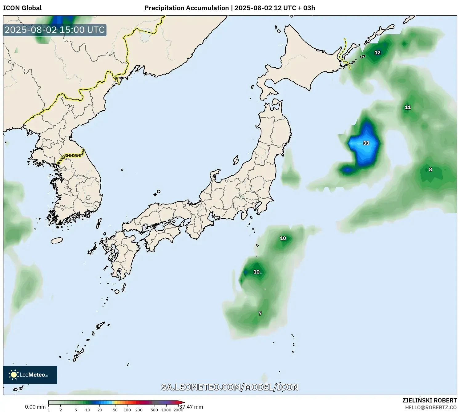 ICON model - Japan, Precipitation Accumulation ICON model - Japan, Precipitation Accumulation