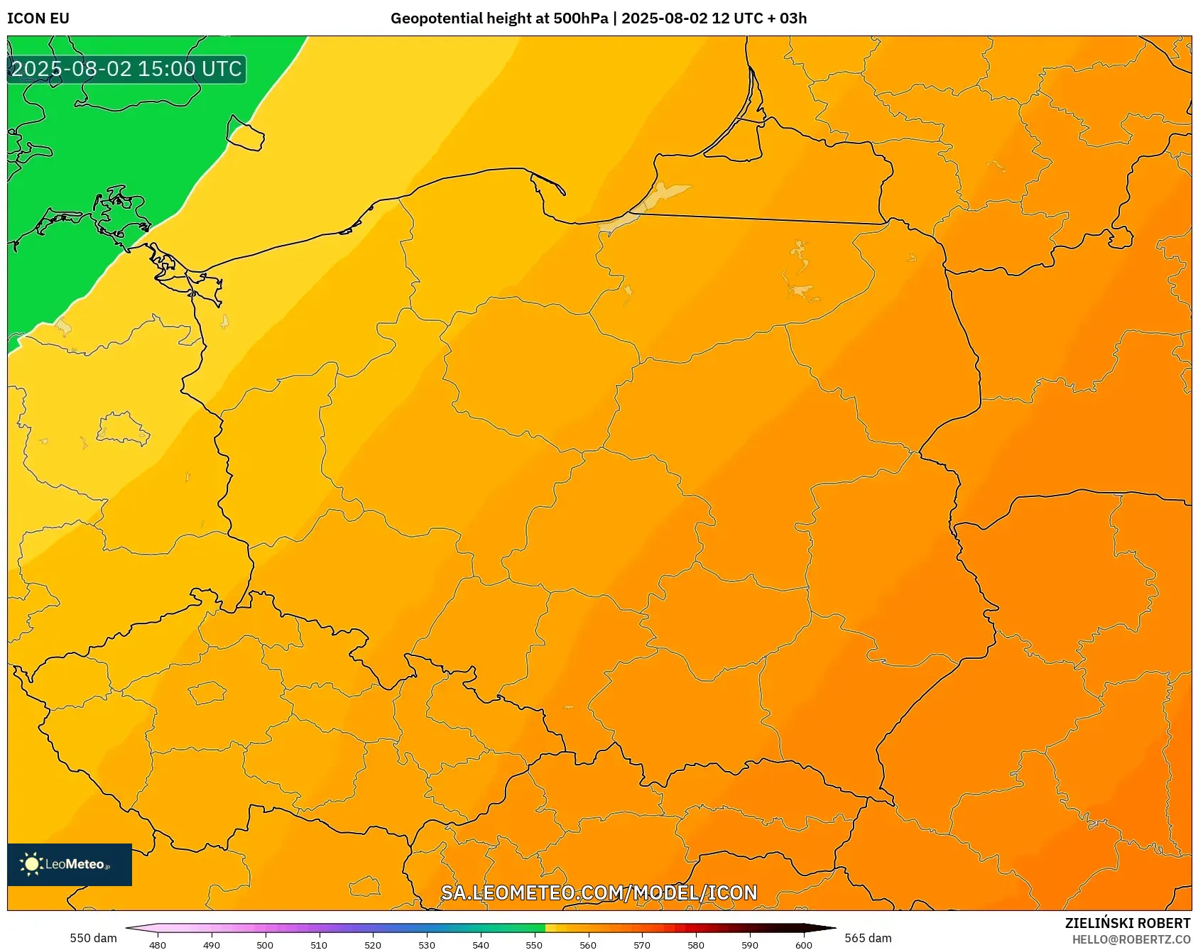 ICON model - Poland, Ketinggian geopotensial pada 500 hPa