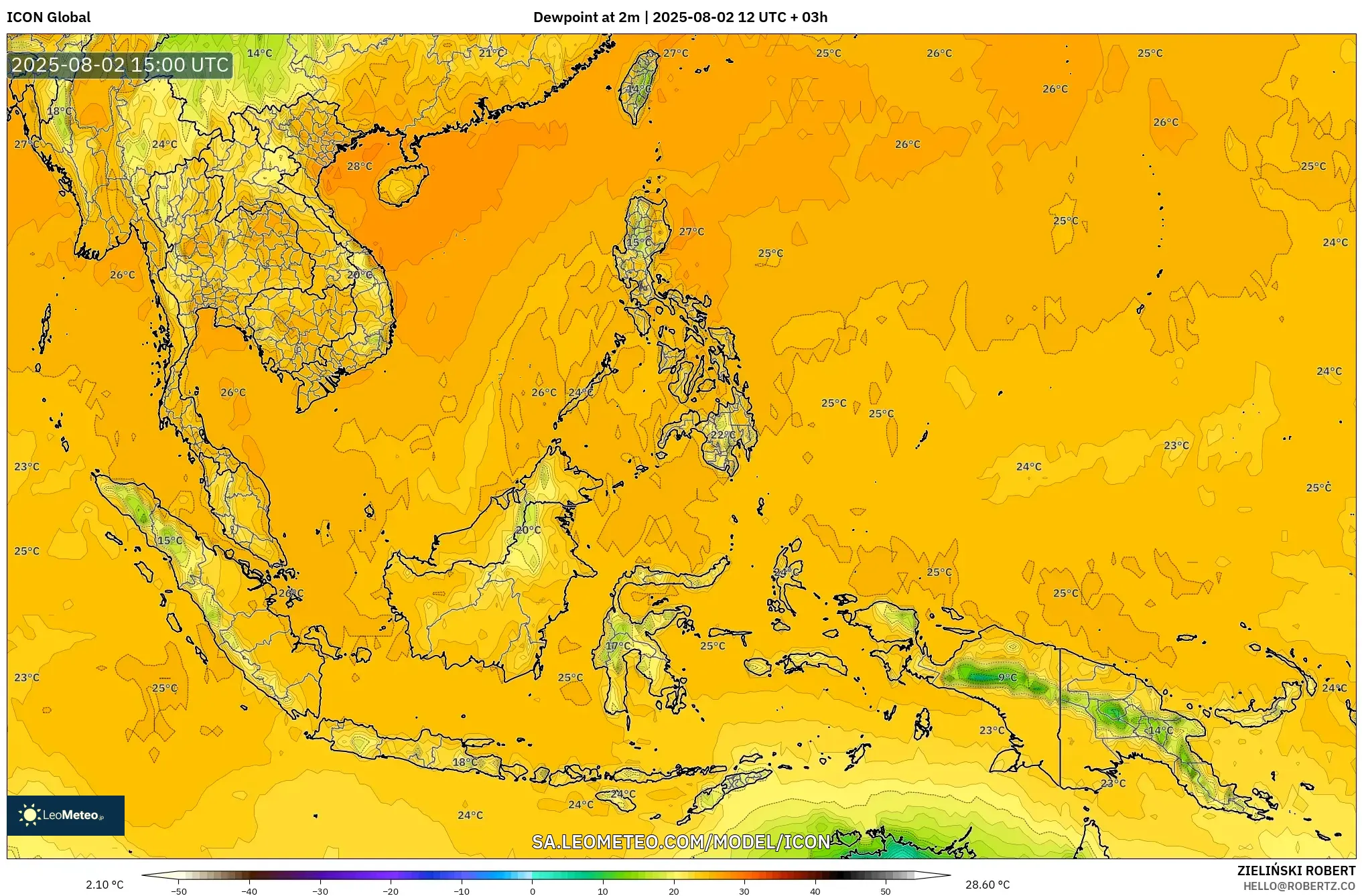 ICON model - Asia Tenggara, Titik Embun 2 m