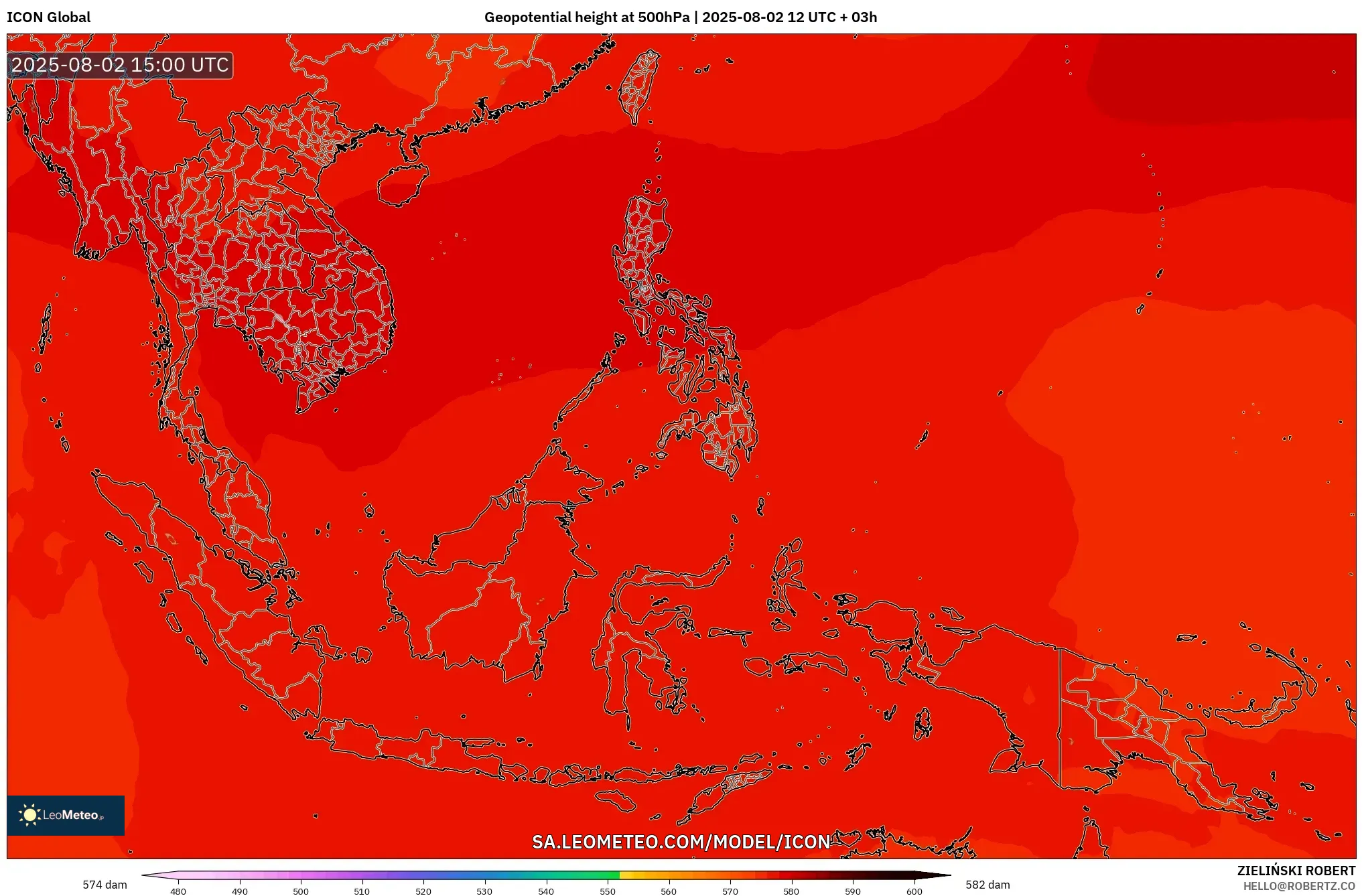 ICON model - Asia Tenggara, Ketinggian geopotensial pada 500 hPa ICON model - Asia Tenggara, Ketinggian geopotensial pada 500 hPa