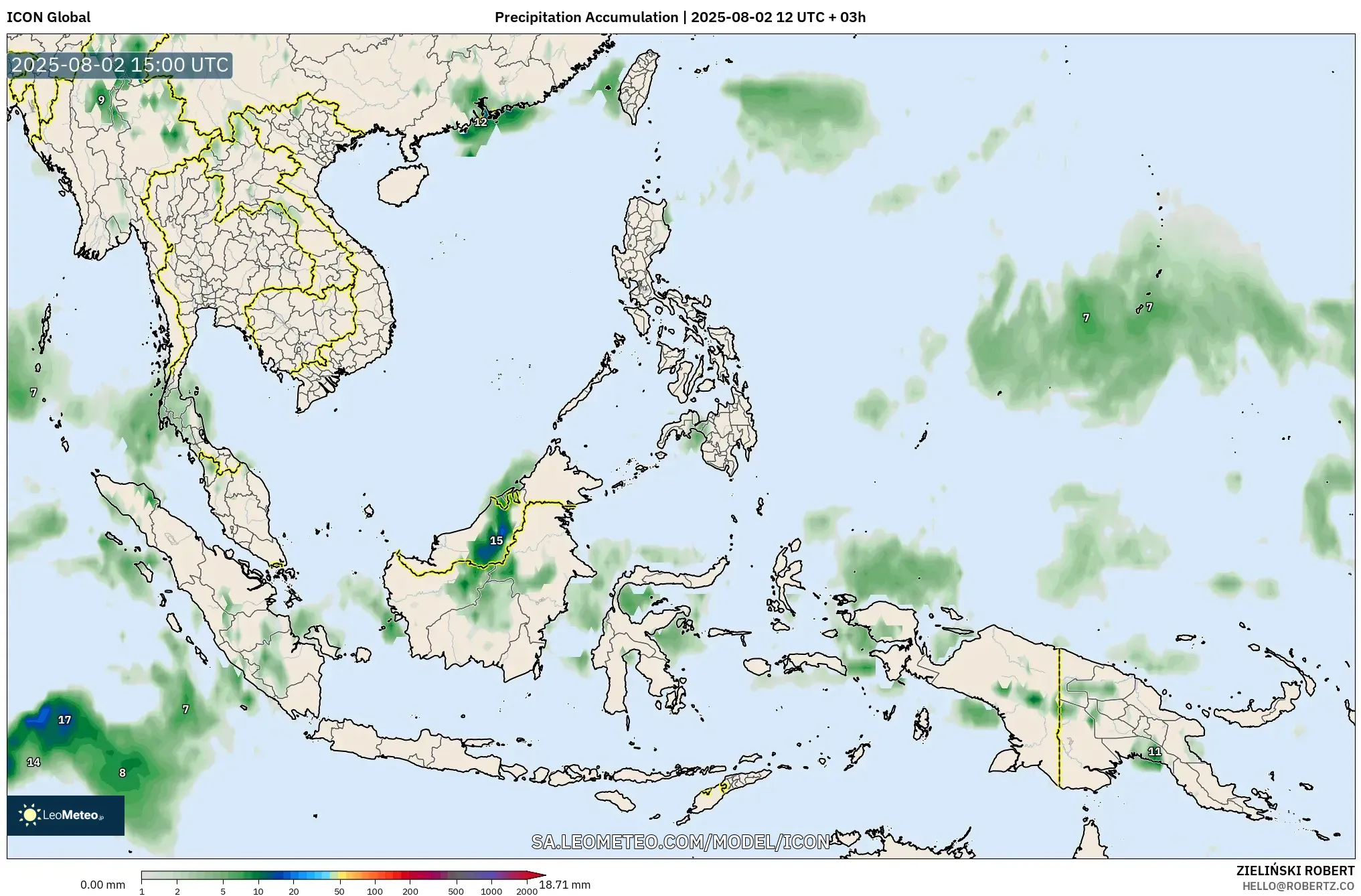 ICON model - Asia Tenggara, Pengumpulan Hujan ICON model - Asia Tenggara, Pengumpulan Hujan