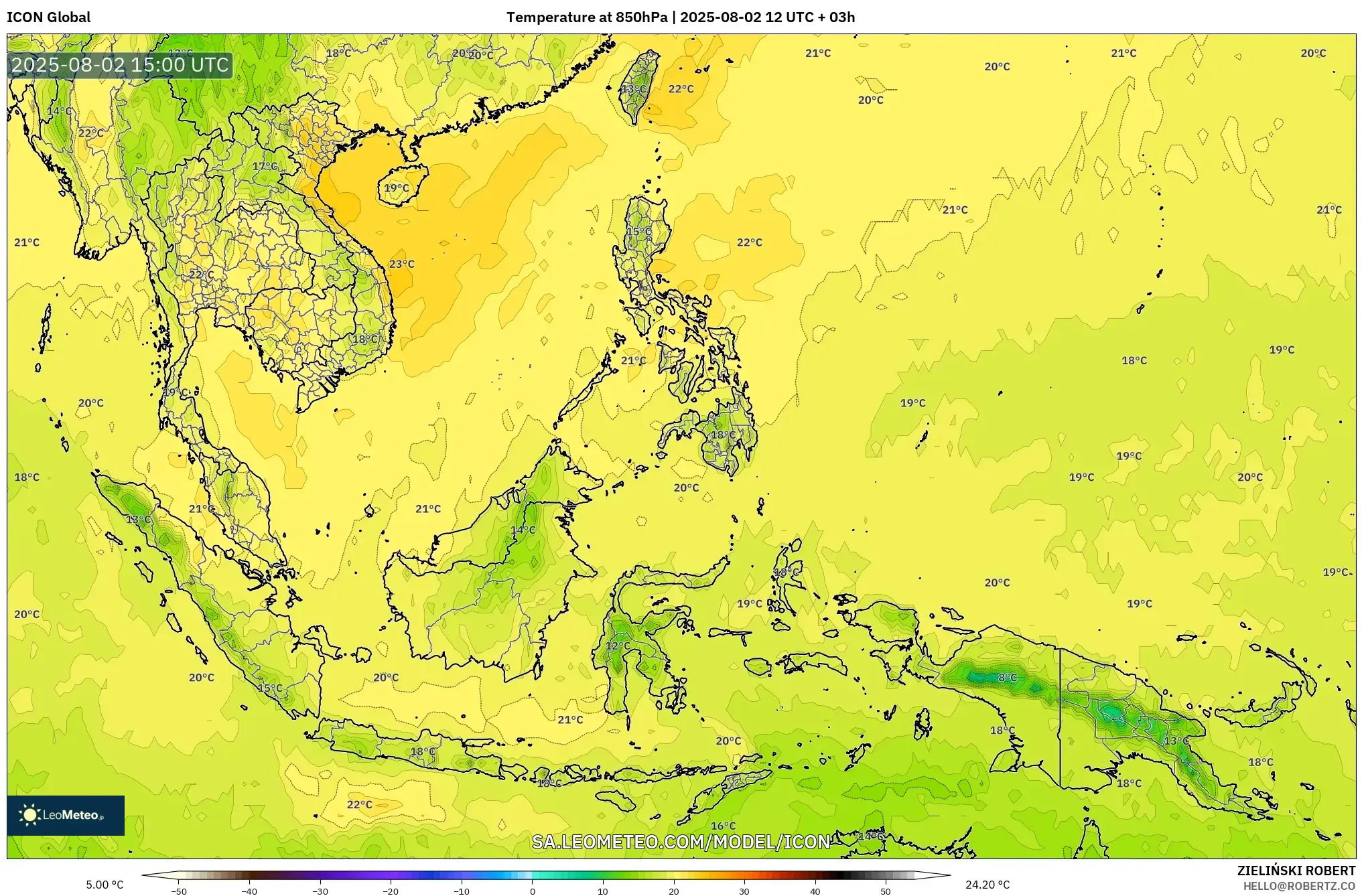 ICON model - Asia Tenggara, Suhu 850 hPa ICON model - Asia Tenggara, Suhu 850 hPa