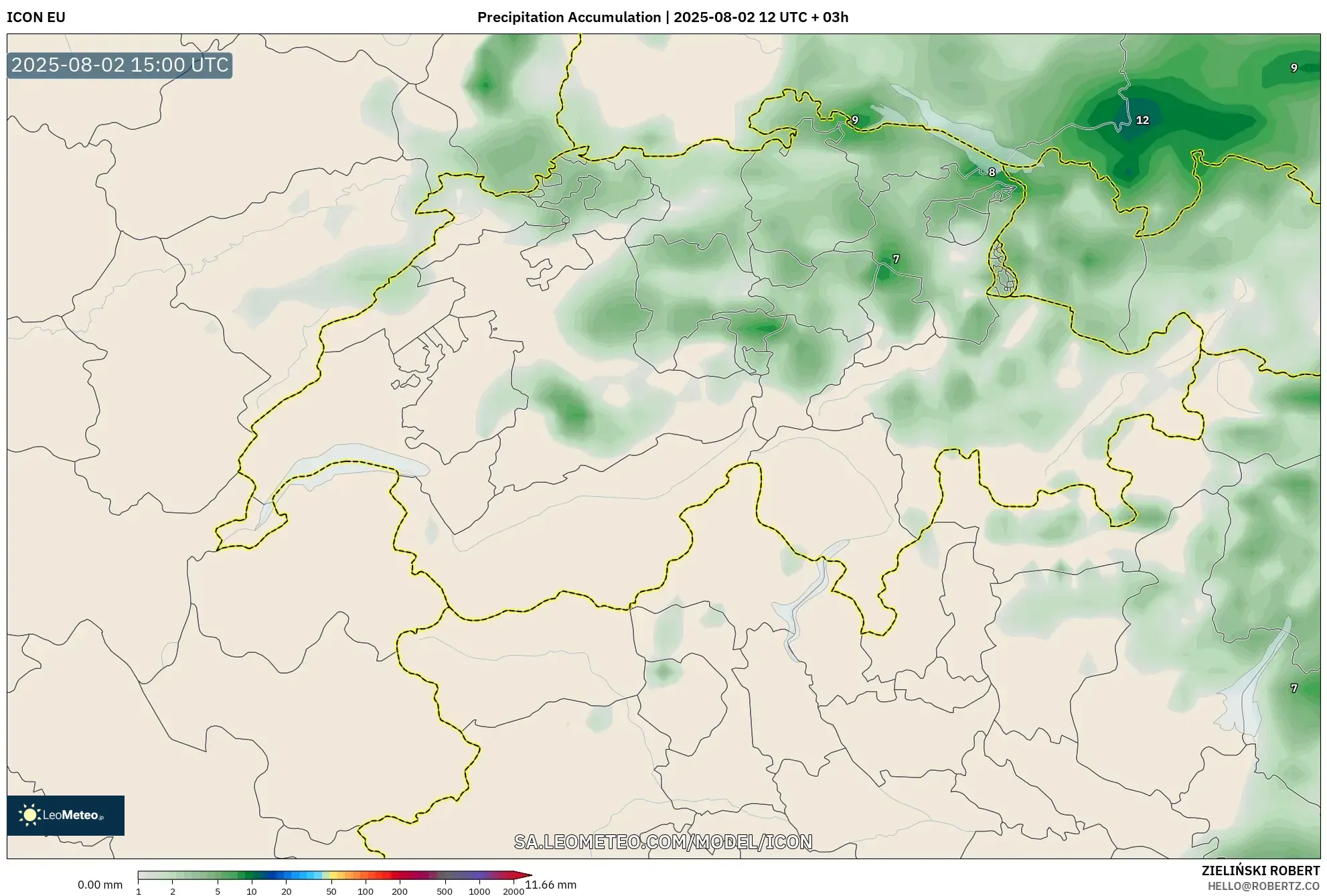 ICON model - Switzerland, Precipitation Accumulation ICON model - Switzerland, Precipitation Accumulation