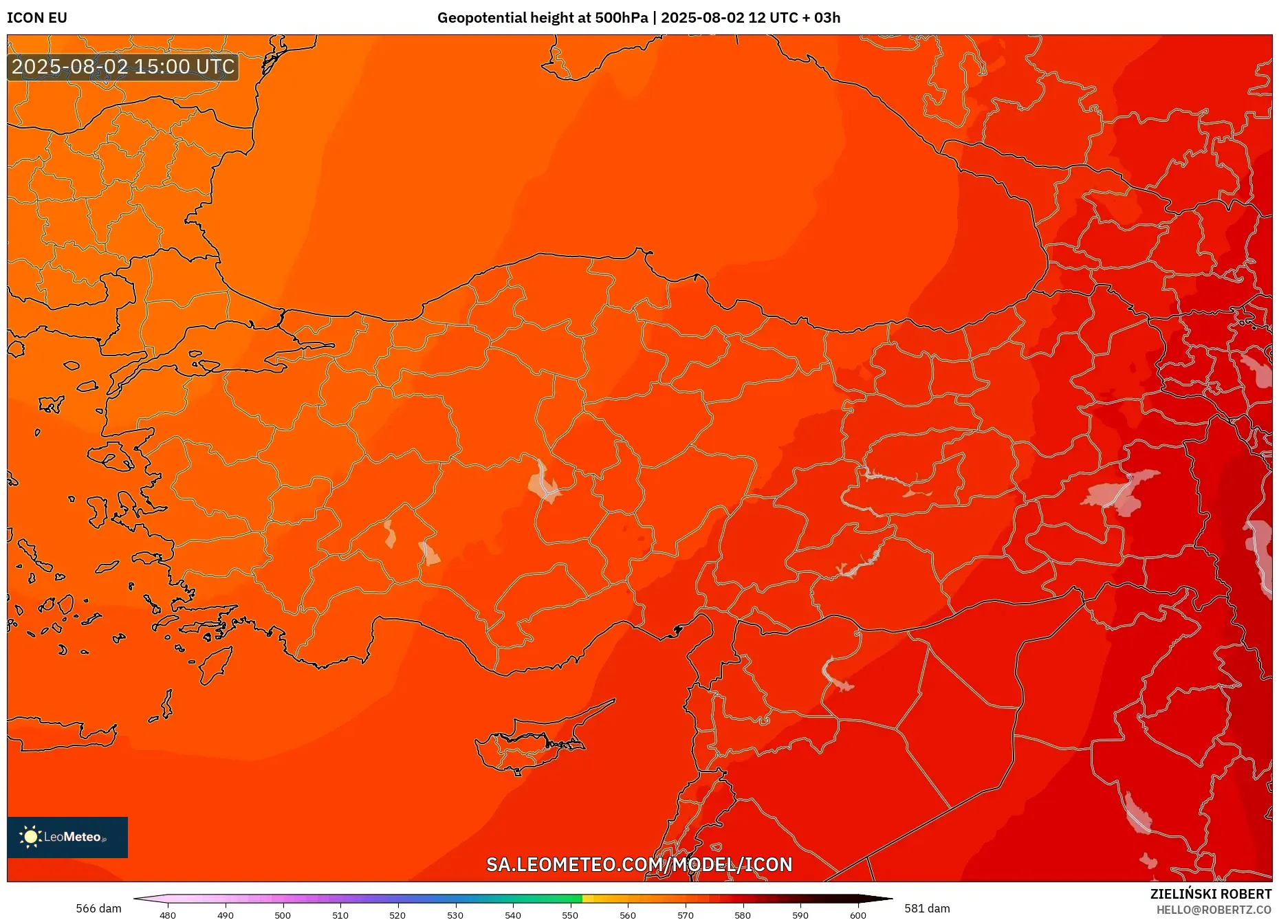 ICON model - Turki, Ketinggian geopotensial pada 500 hPa ICON model - Turki, Ketinggian geopotensial pada 500 hPa