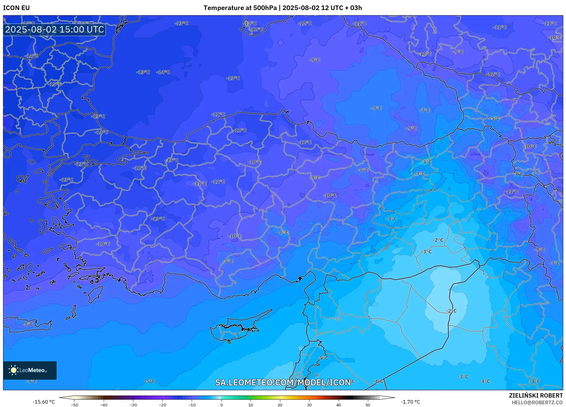 ICON model - Turki, Suhu 500 hPa