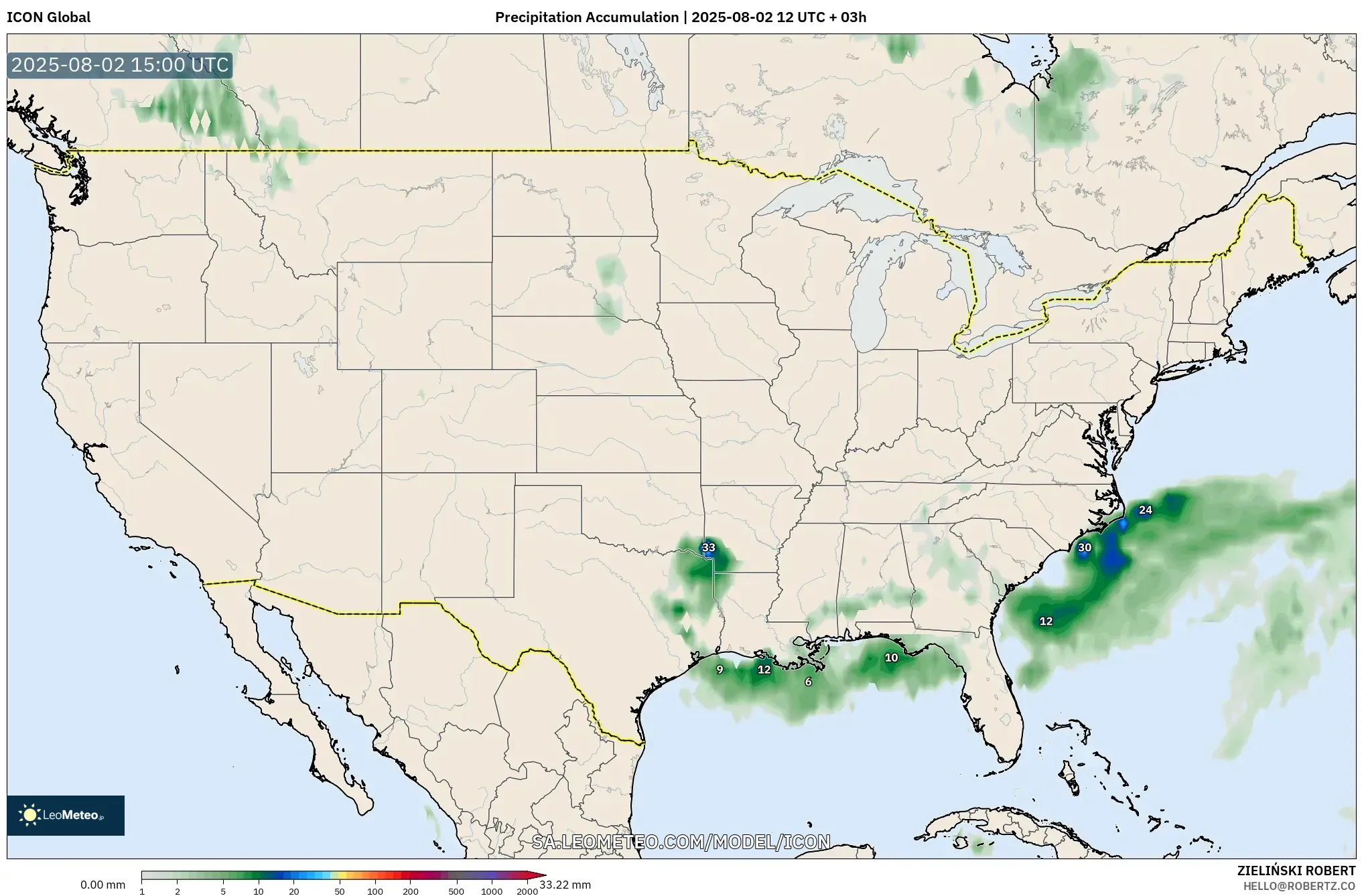 ICON model - United States, Precipitation Accumulation ICON model - United States, Precipitation Accumulation