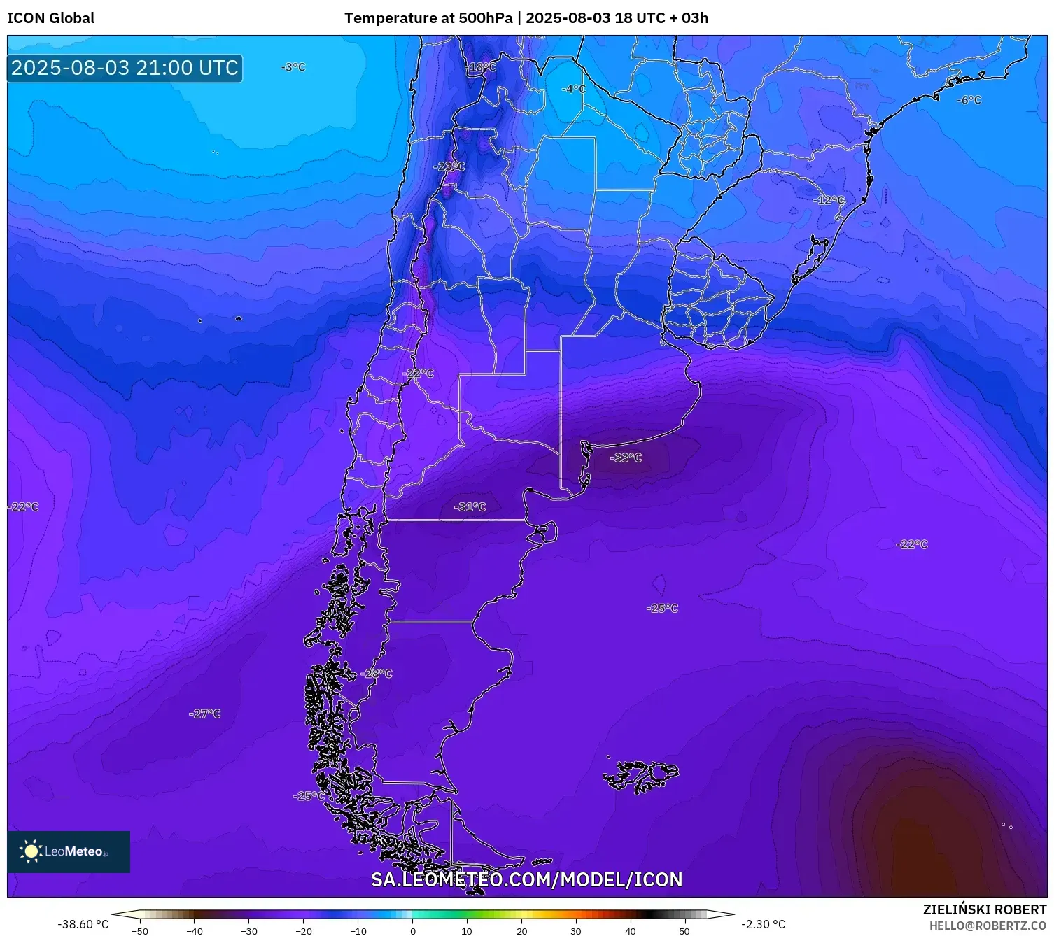 ICON model - Argentina, Temperature at 500hPa