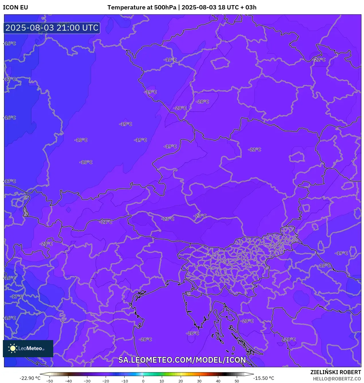 ICON model - Austria, Temperature at 500hPa ICON model - Austria, Temperature at 500hPa