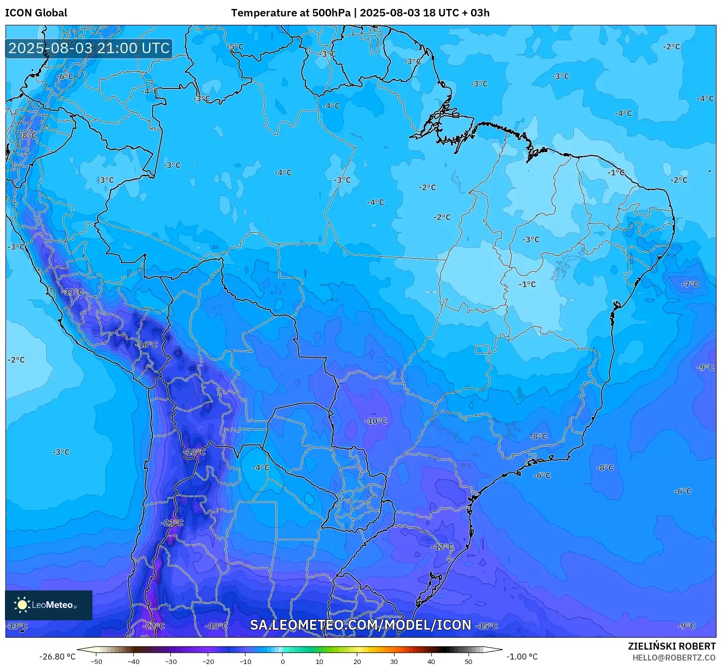 ICON model - Brazil, Temperature at 500hPa ICON model - Brazil, Temperature at 500hPa