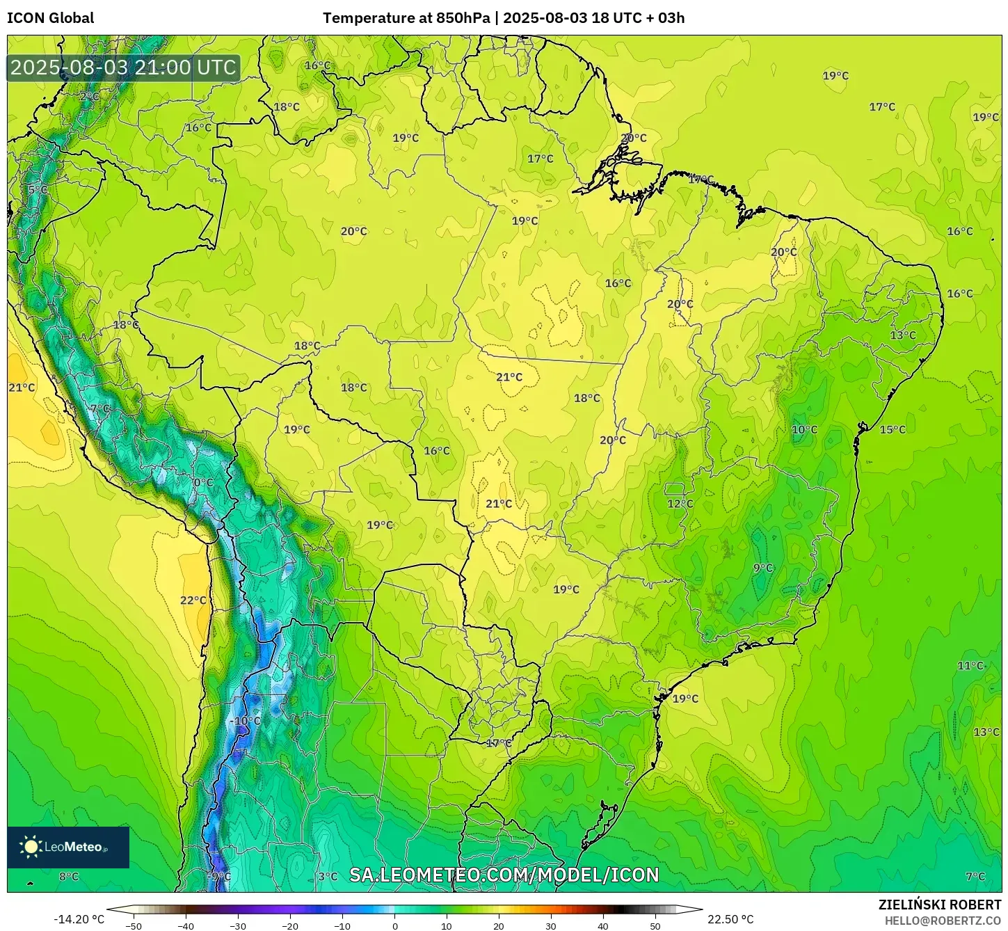 ICON model - Brazil, Temperature at 850hPa