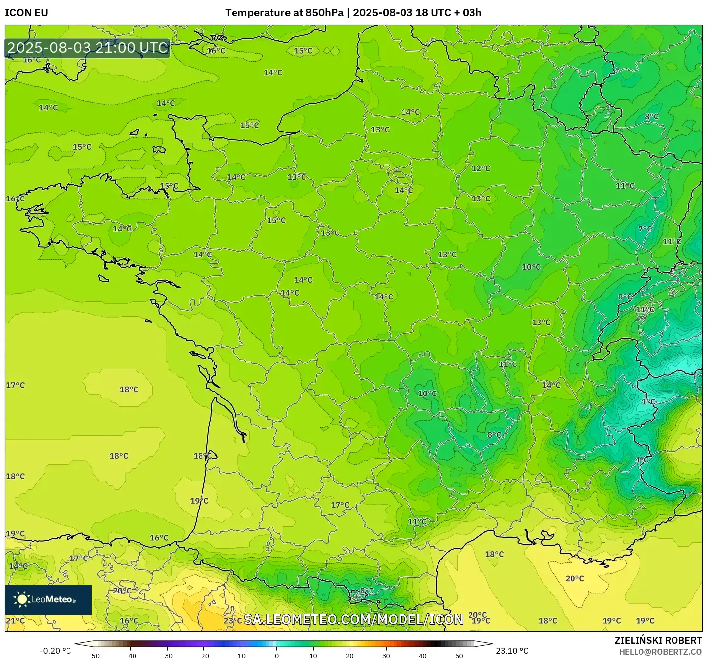 ICON model - France, Temperature at 850hPa