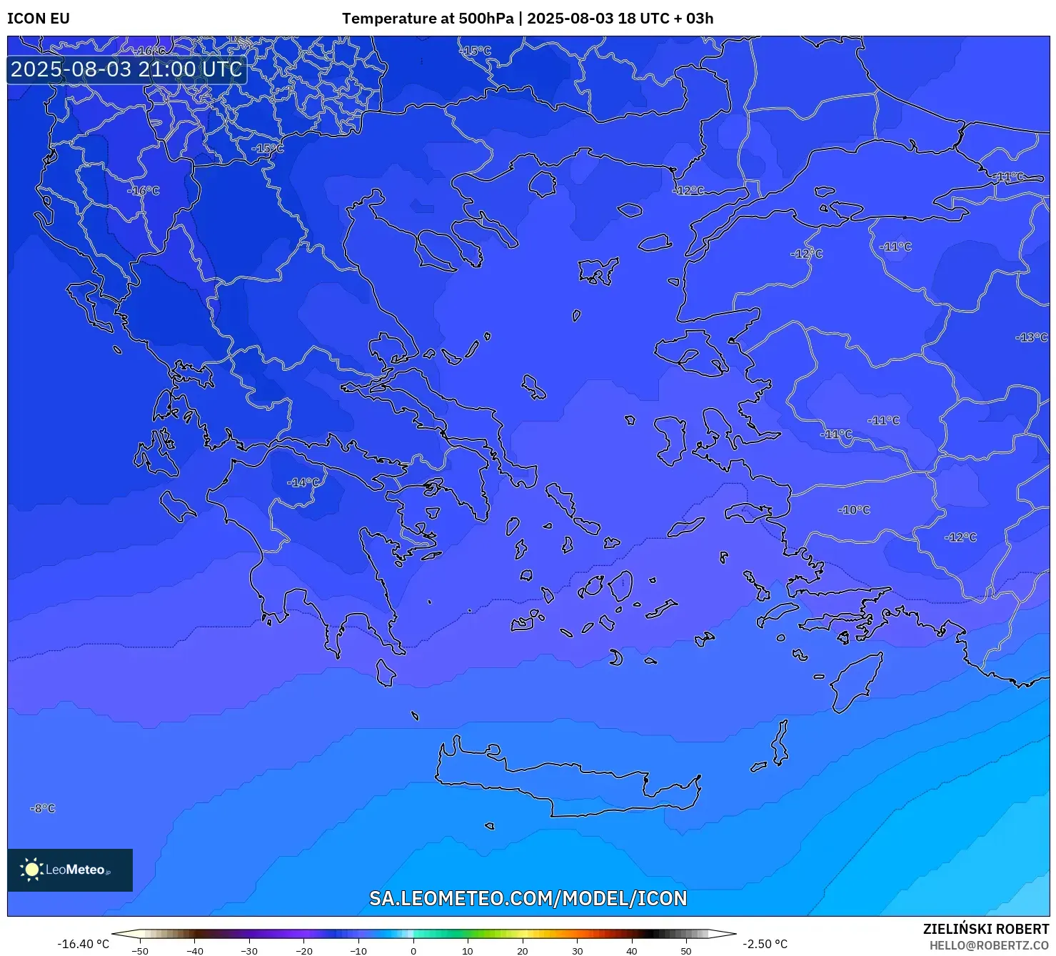 ICON model - Greece, Temperature at 500hPa ICON model - Greece, Temperature at 500hPa