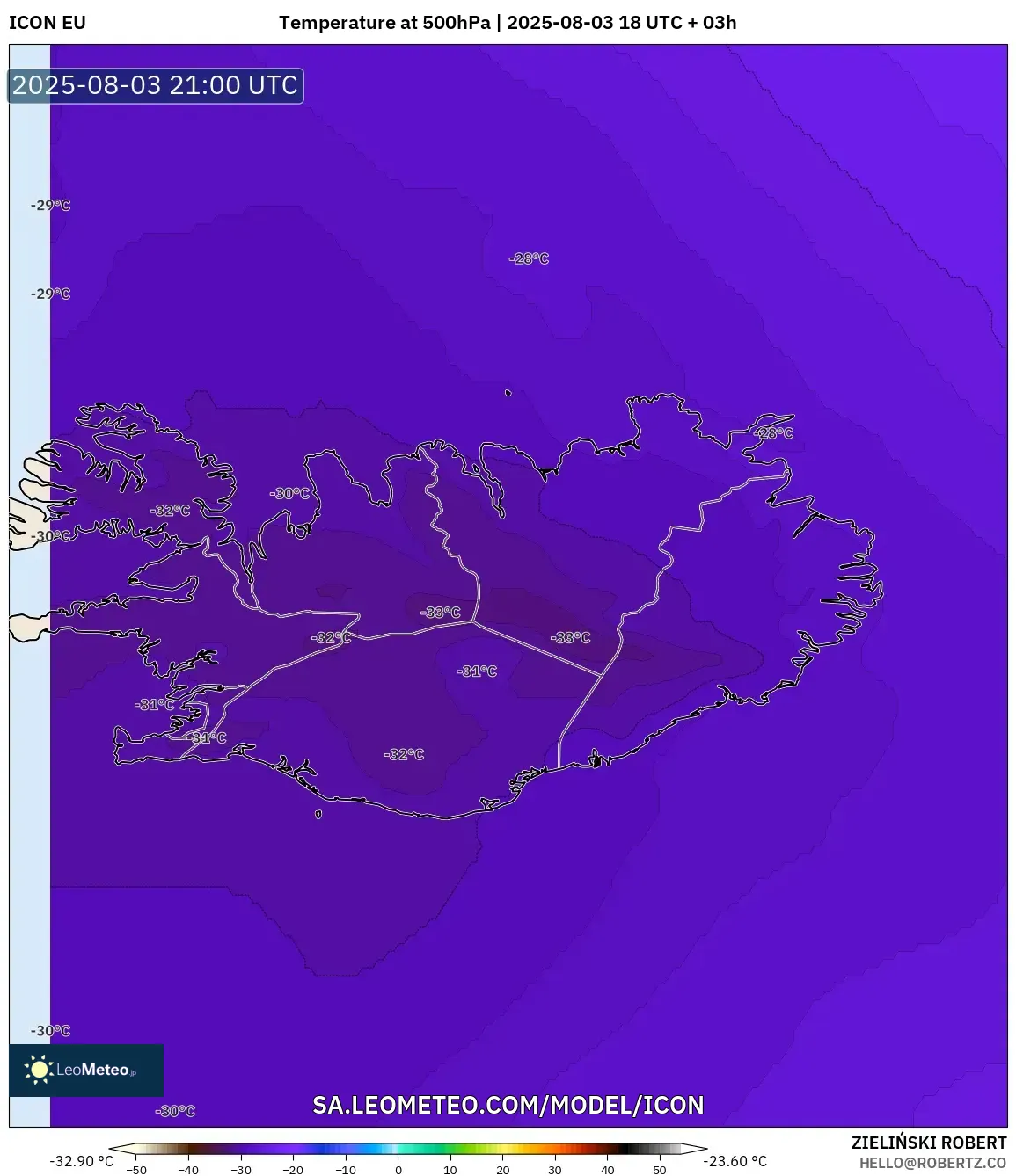 ICON model - Iceland, Temperature at 500hPa ICON model - Iceland, Temperature at 500hPa