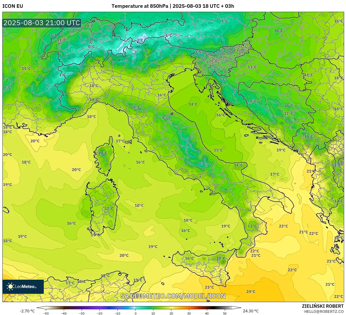 ICON model - Italy, Temperature at 850hPa ICON model - Italy, Temperature at 850hPa