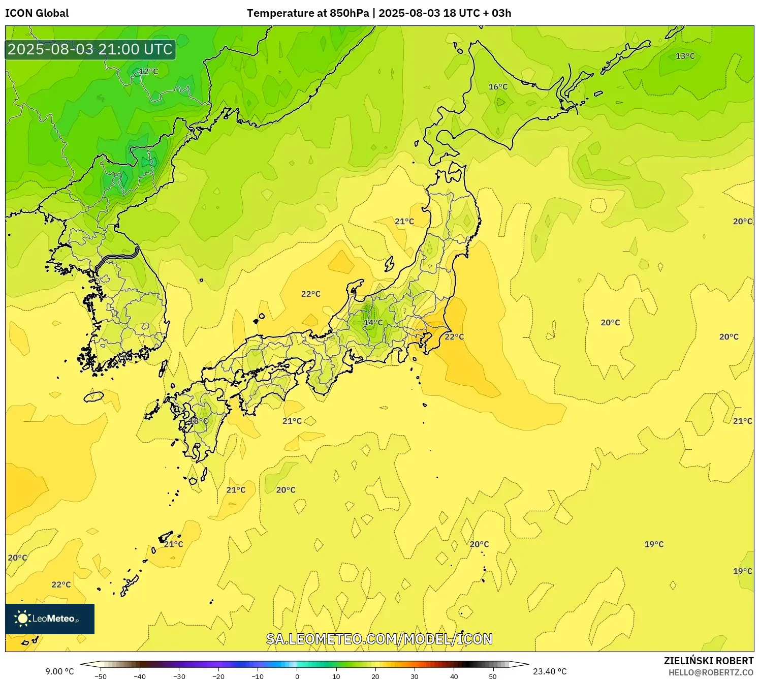 ICON model - Japan, Temperature at 850hPa ICON model - Japan, Temperature at 850hPa