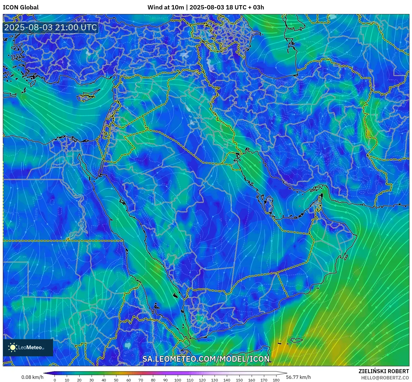 ICON model - Middle East, Wind at 10m ICON model - Middle East, Wind at 10m
