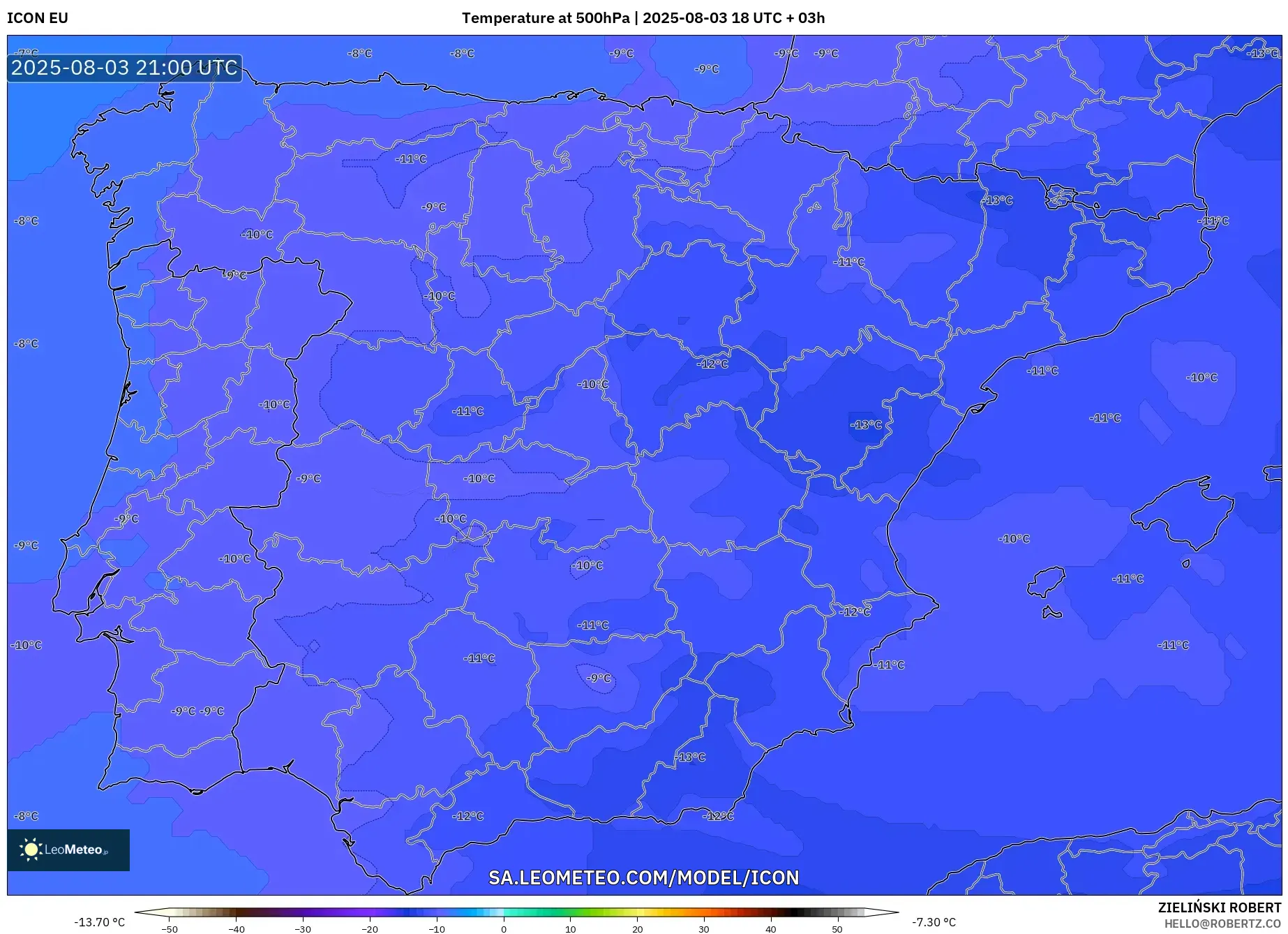 ICON model - Spain, Temperature at 500hPa