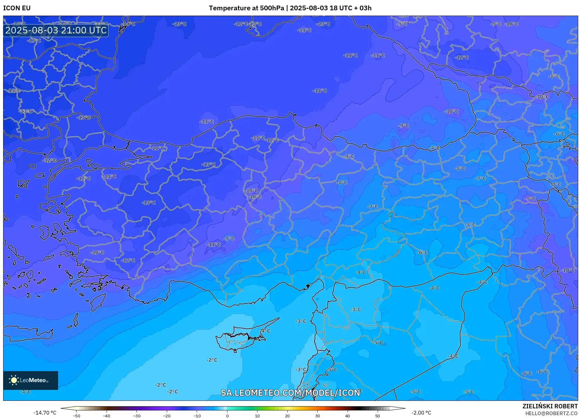 ICON model - Turkey, Temperature at 500hPa