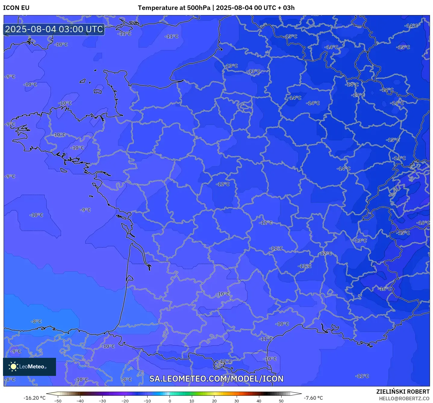 ICON model - France, Temperature at 500hPa ICON model - France, Temperature at 500hPa