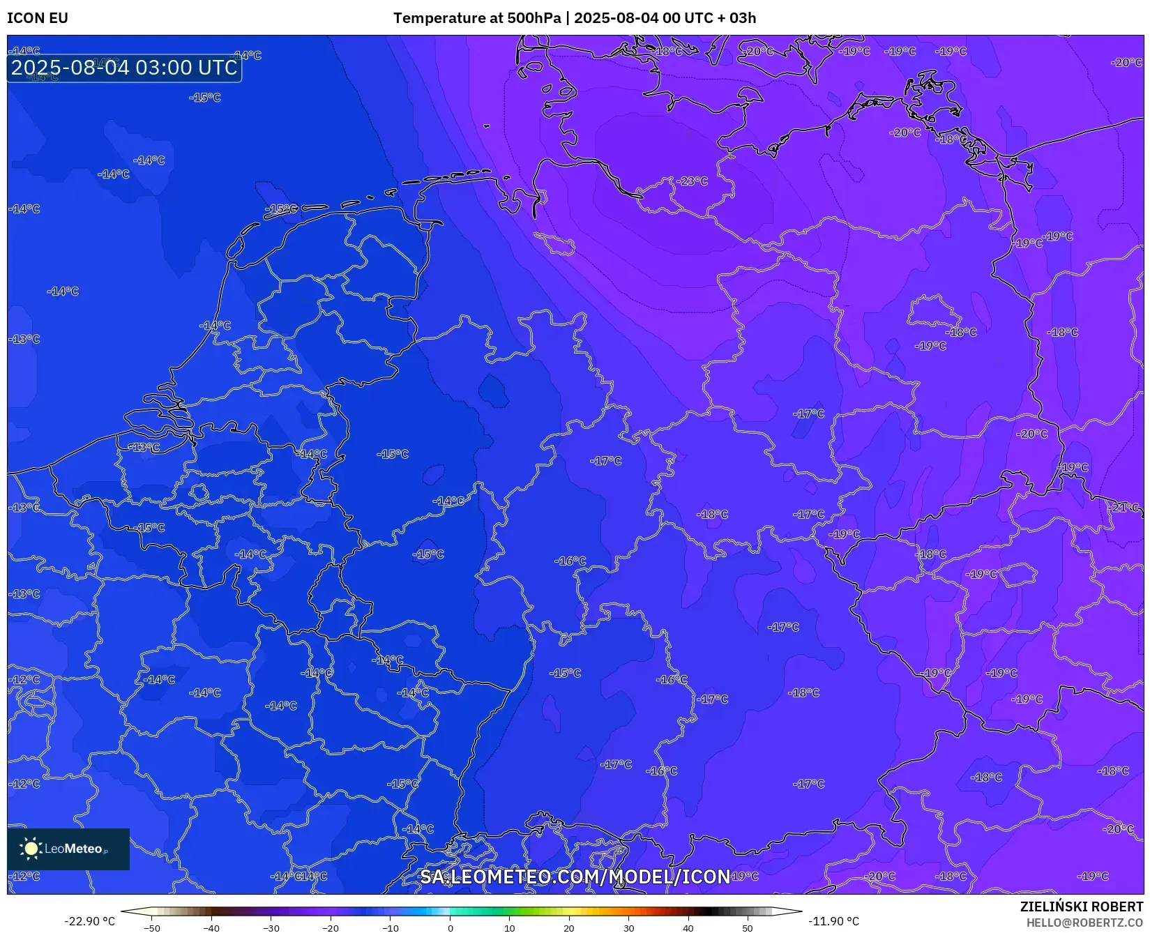 ICON model - Germany, Temperature at 500hPa ICON model - Germany, Temperature at 500hPa