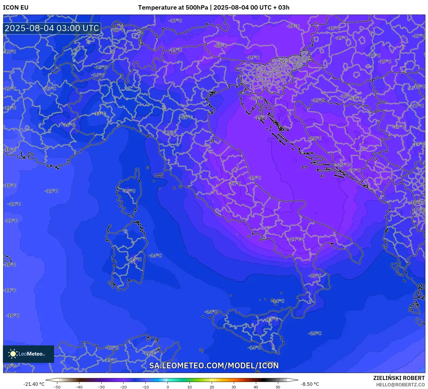 ICON model - Italy, Temperature at 500hPa ICON model - Italy, Temperature at 500hPa