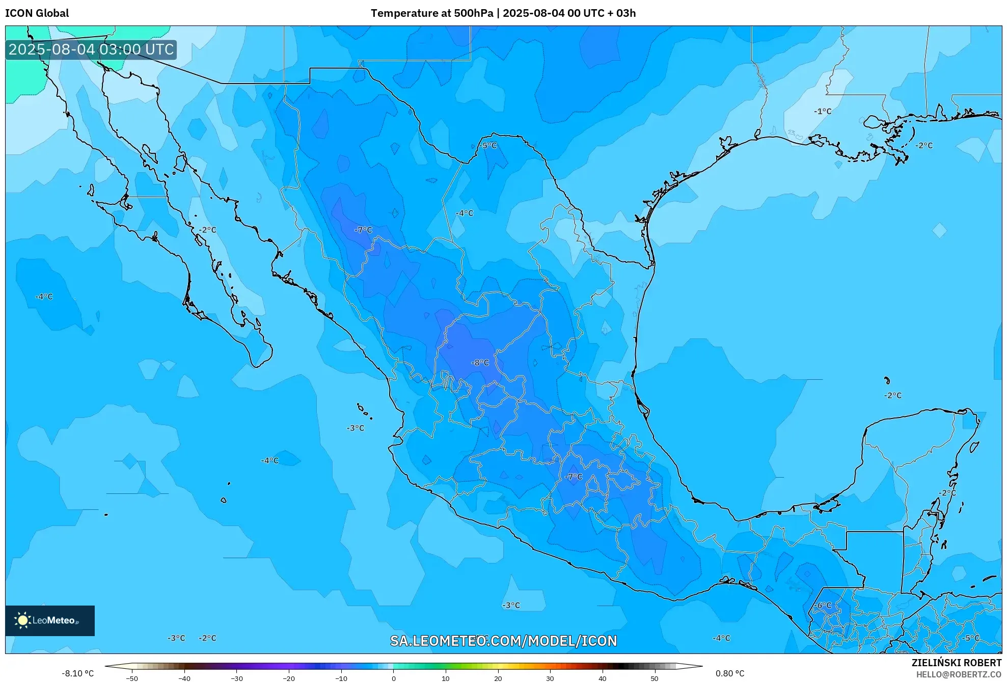 ICON model - Mexico, Temperature at 500hPa ICON model - Mexico, Temperature at 500hPa
