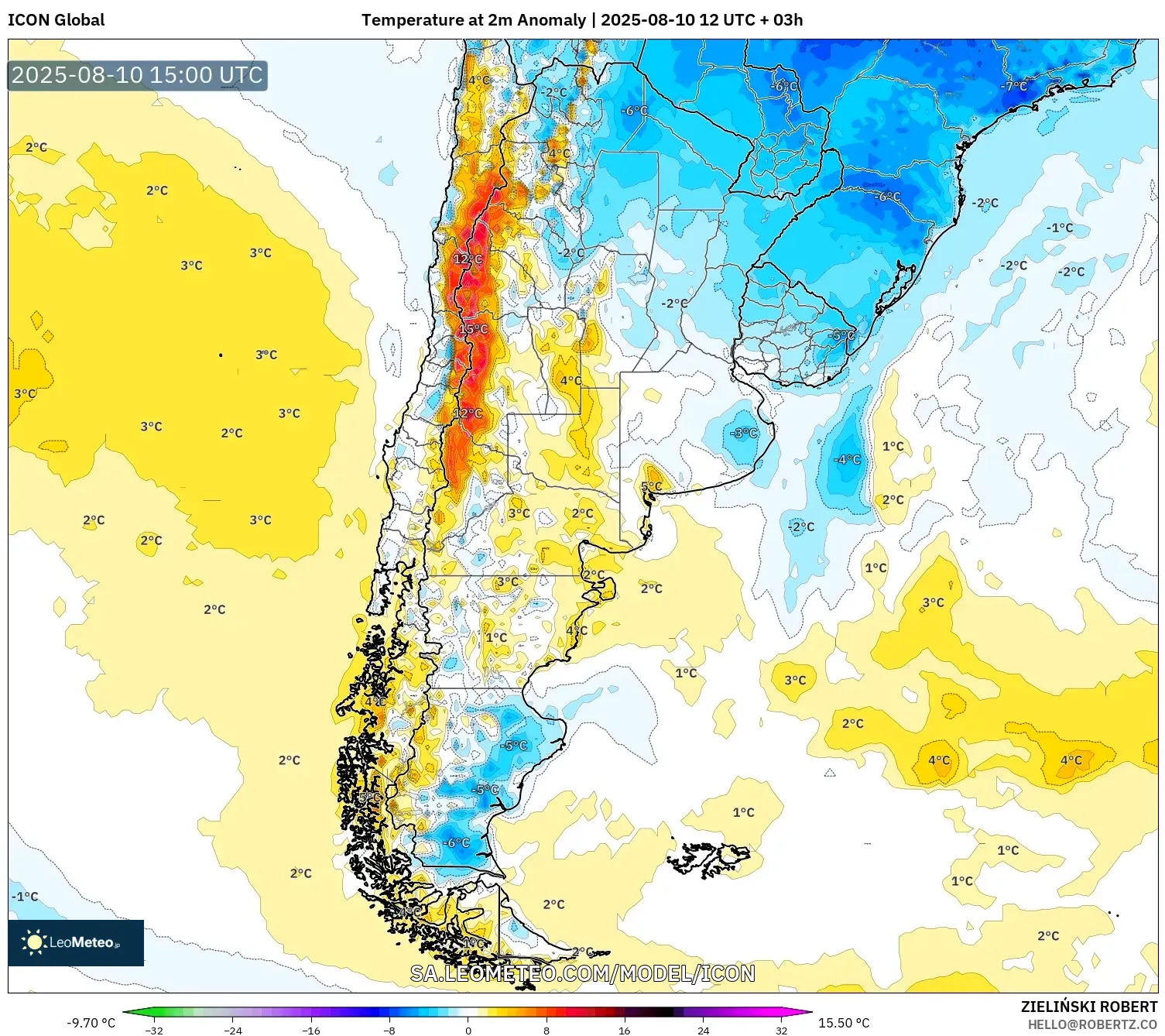 ICON model - Argentina, Temperature at 2m Anomaly ICON model - Argentina, Temperature at 2m Anomaly