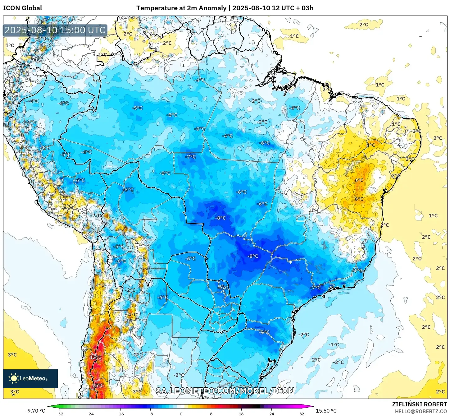 ICON model - Brazil, Temperature at 2m Anomaly ICON model - Brazil, Temperature at 2m Anomaly