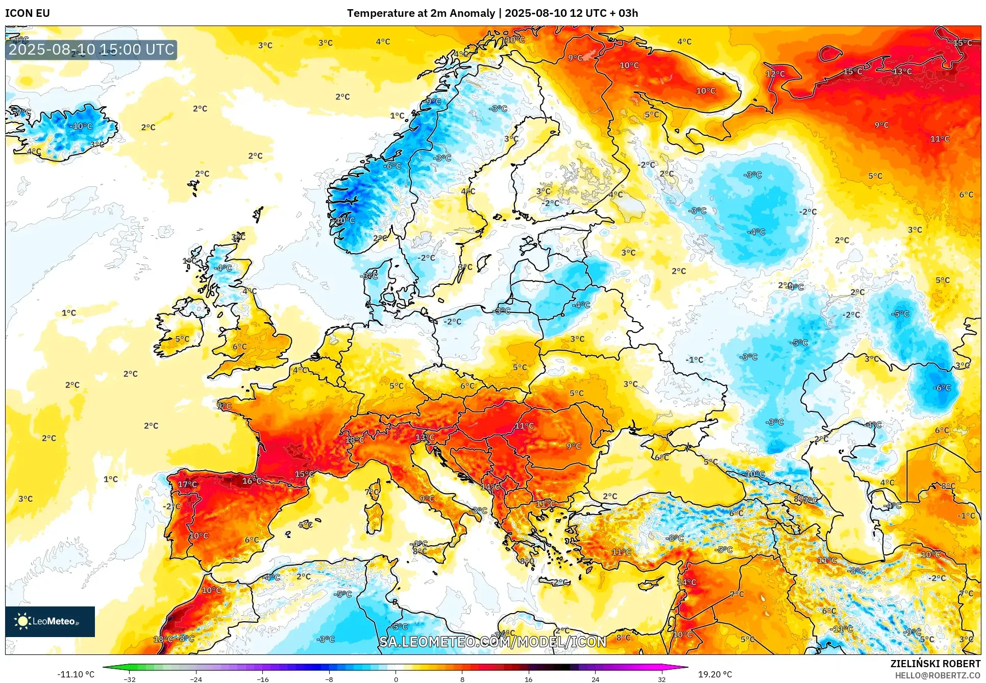 ICON model - Europe, Temperature at 2m Anomaly ICON model - Europe, Temperature at 2m Anomaly