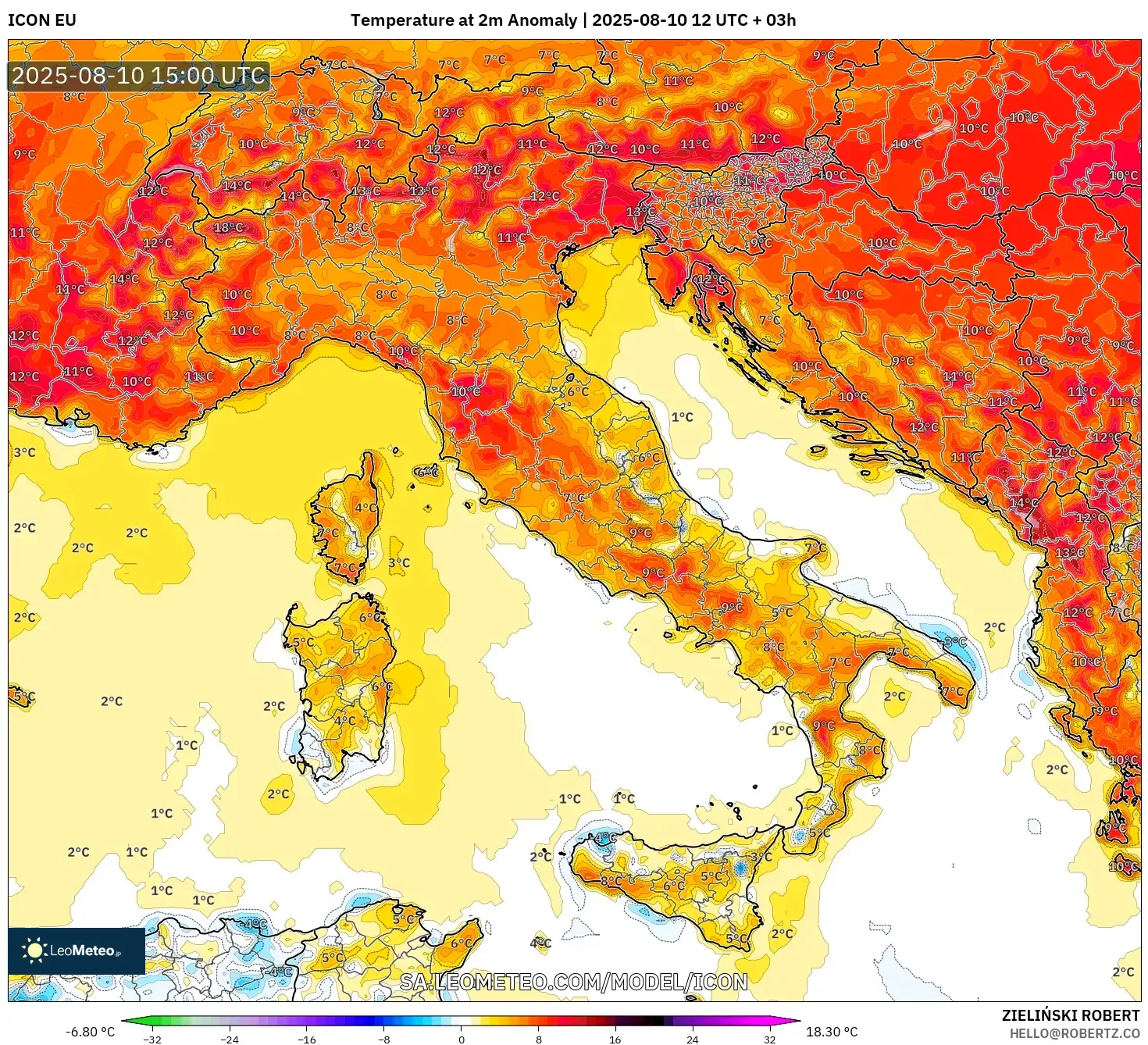 ICON model - Italy, Temperature at 2m Anomaly ICON model - Italy, Temperature at 2m Anomaly
