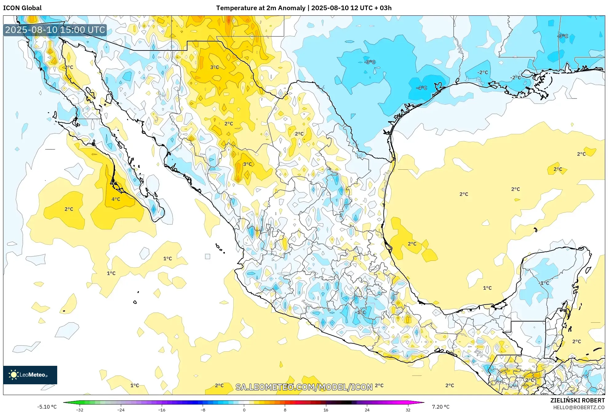 ICON model - Mexico, Temperature at 2m Anomaly