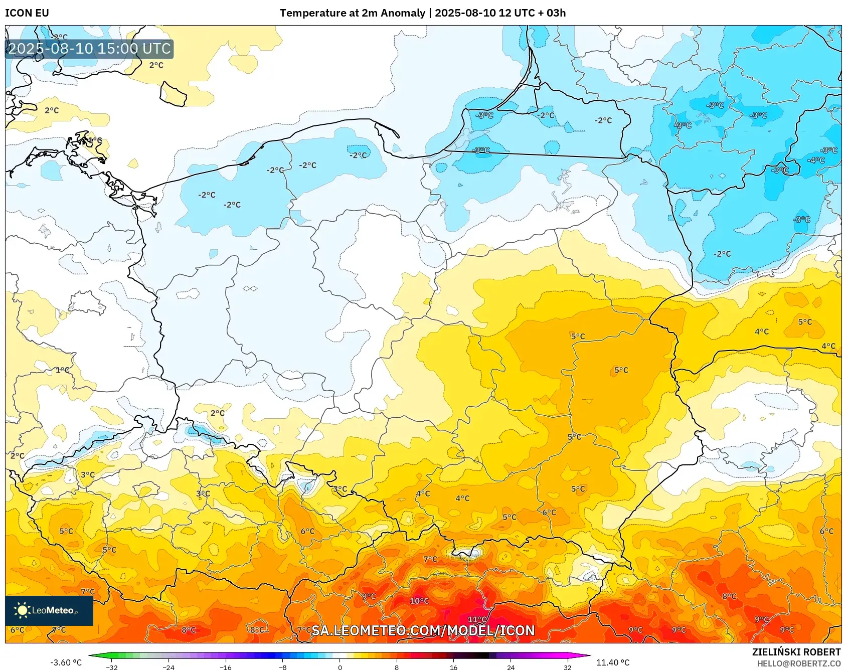 ICON model - Poland, Temperature at 2m Anomaly ICON model - Poland, Temperature at 2m Anomaly