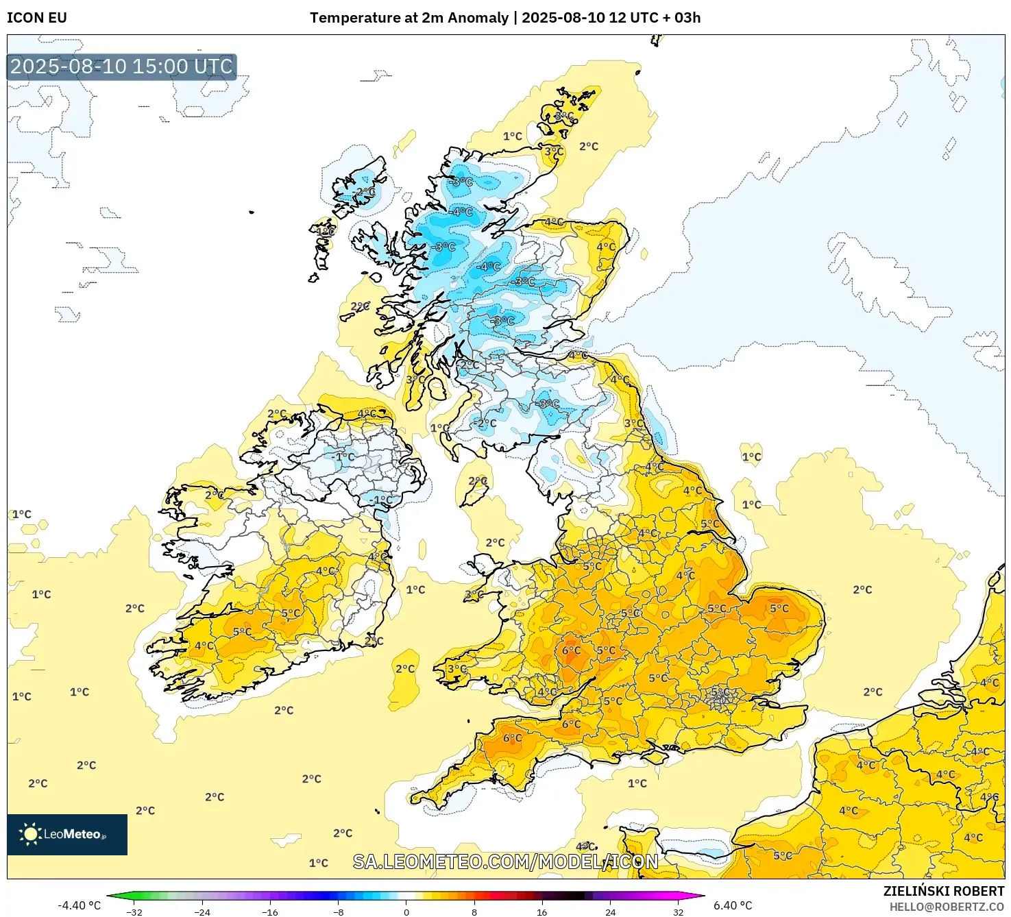 ICON model - United Kingdom, Temperature at 2m Anomaly ICON model - United Kingdom, Temperature at 2m Anomaly