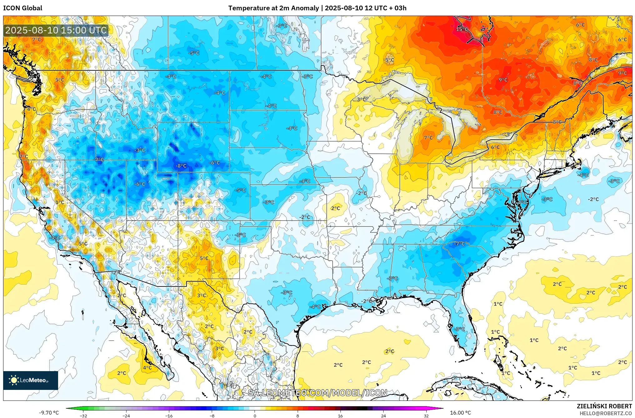 ICON model - United States, Temperature at 2m Anomaly ICON model - United States, Temperature at 2m Anomaly