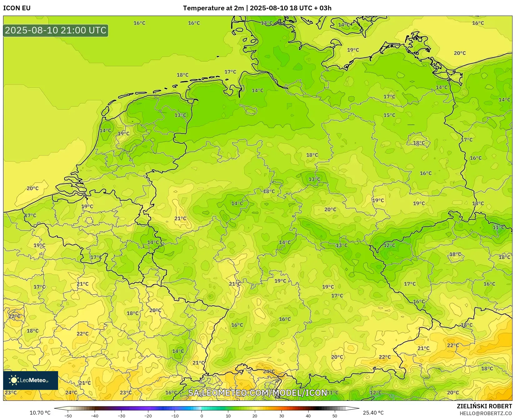 ICON model - Germany, Temperature at 2m