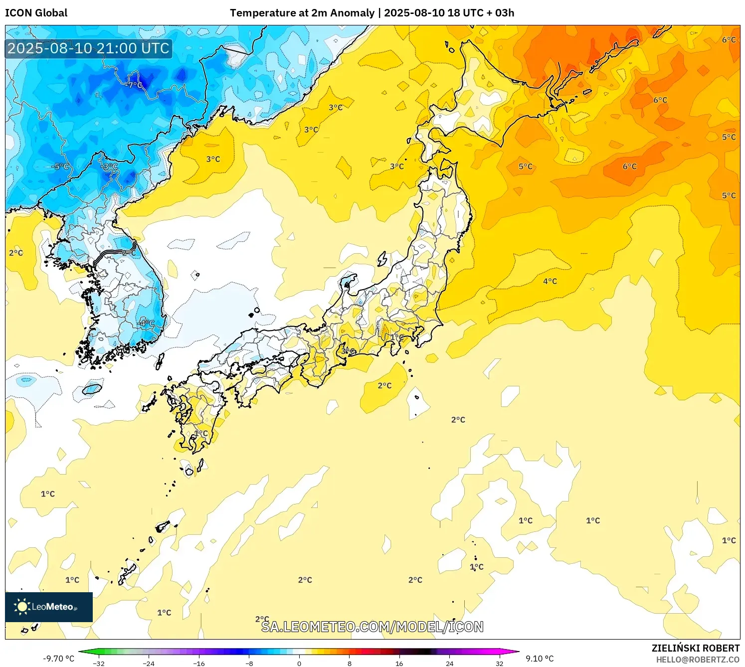 ICON model - Japan, Temperature at 2m Anomaly