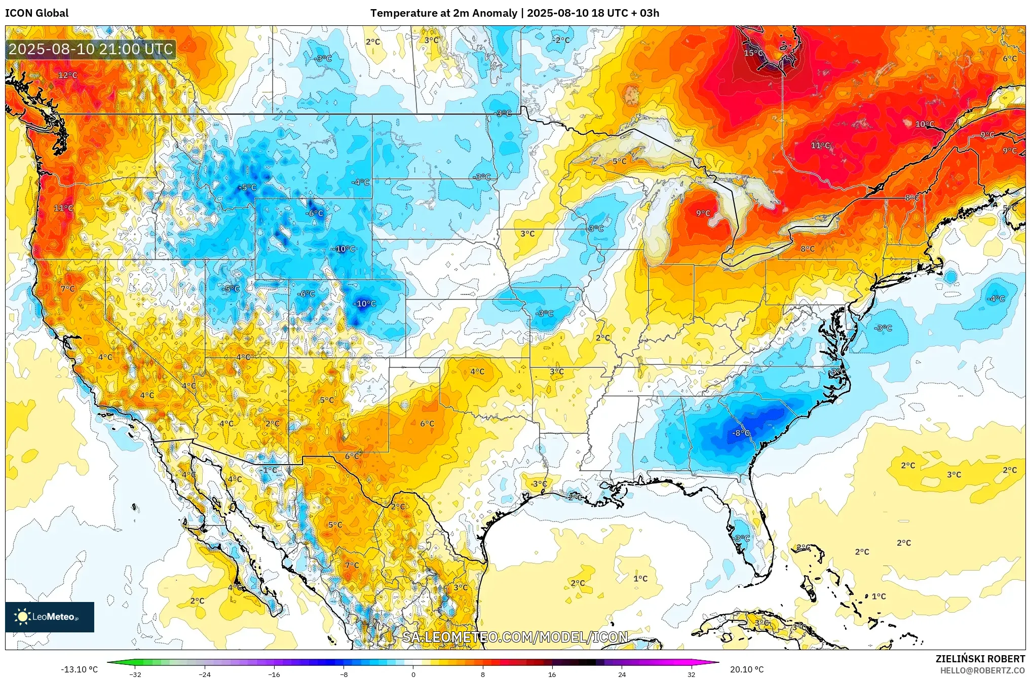 ICON model - United States, Temperature at 2m Anomaly ICON model - United States, Temperature at 2m Anomaly