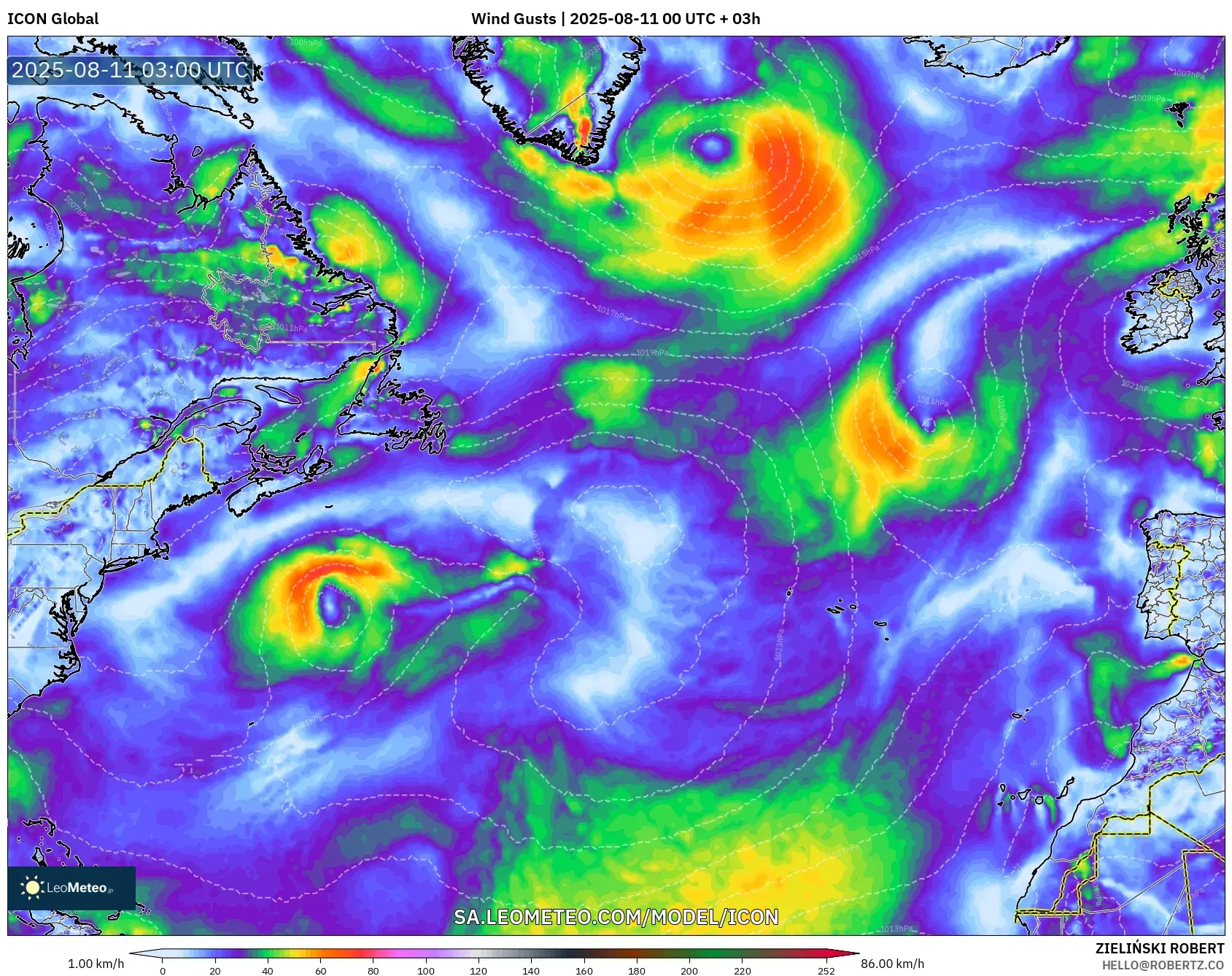 ICON model - North Atlantic, Wind Gusts ICON model - North Atlantic, Wind Gusts