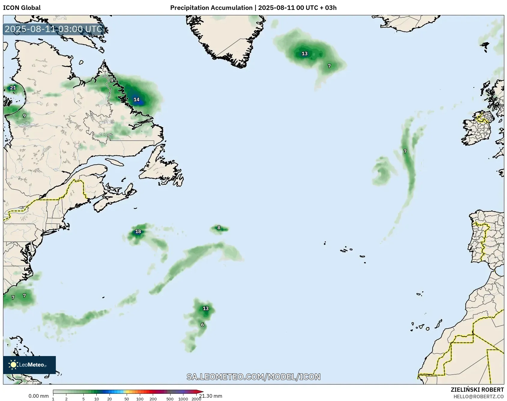 ICON model - North Atlantic, Precipitation Accumulation