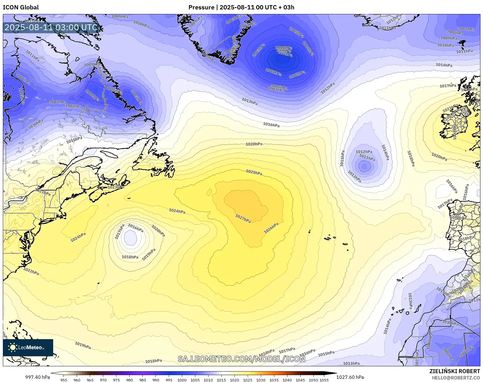 ICON model - North Atlantic, Pressure ICON model - North Atlantic, Pressure