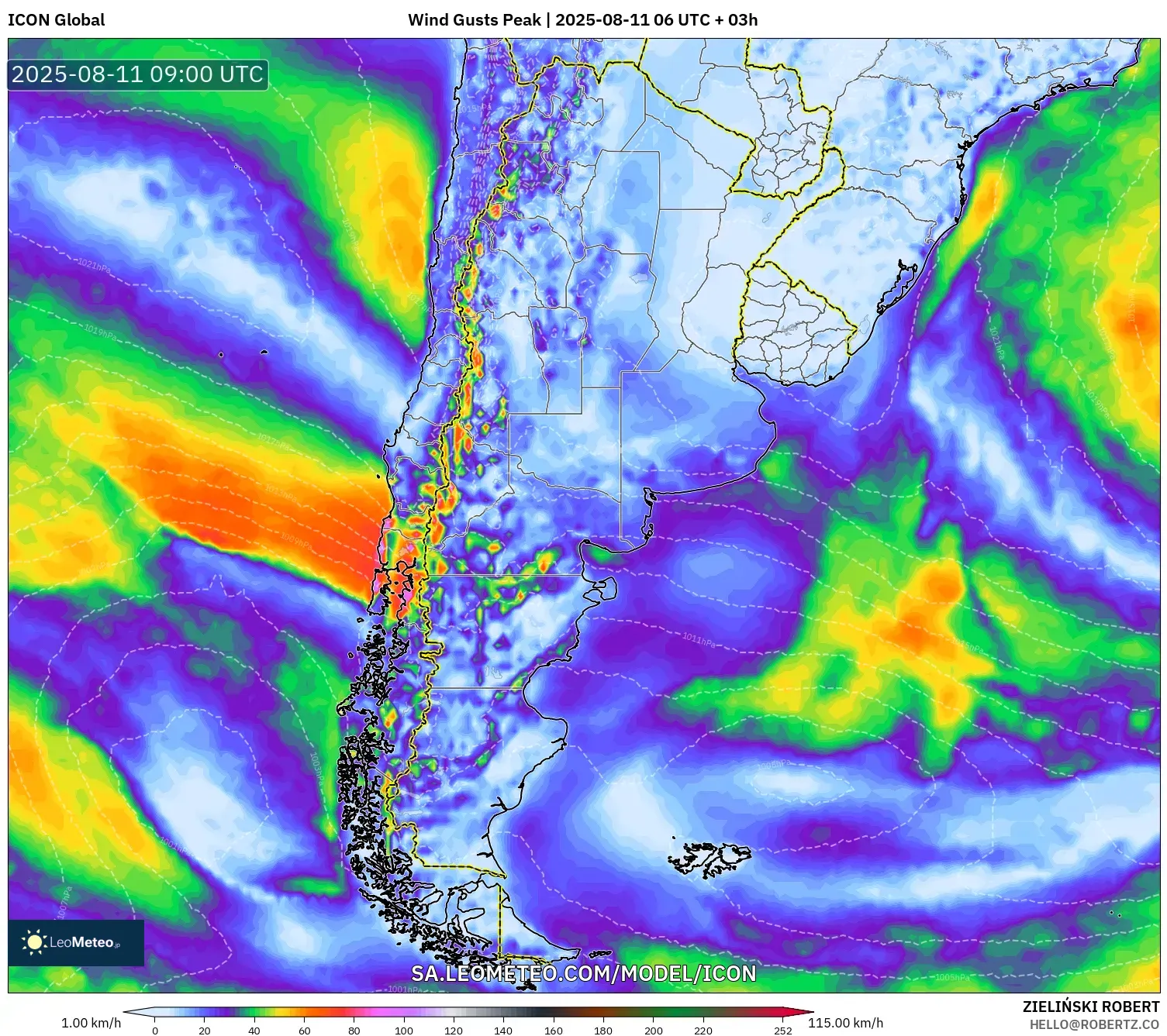 ICON model - Argentina, Wind Gusts Peak