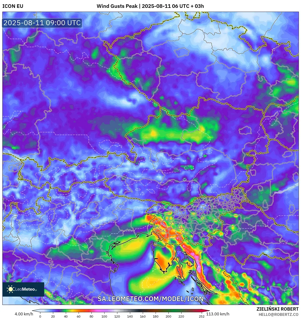 ICON model - Austria, Wind Gusts Peak