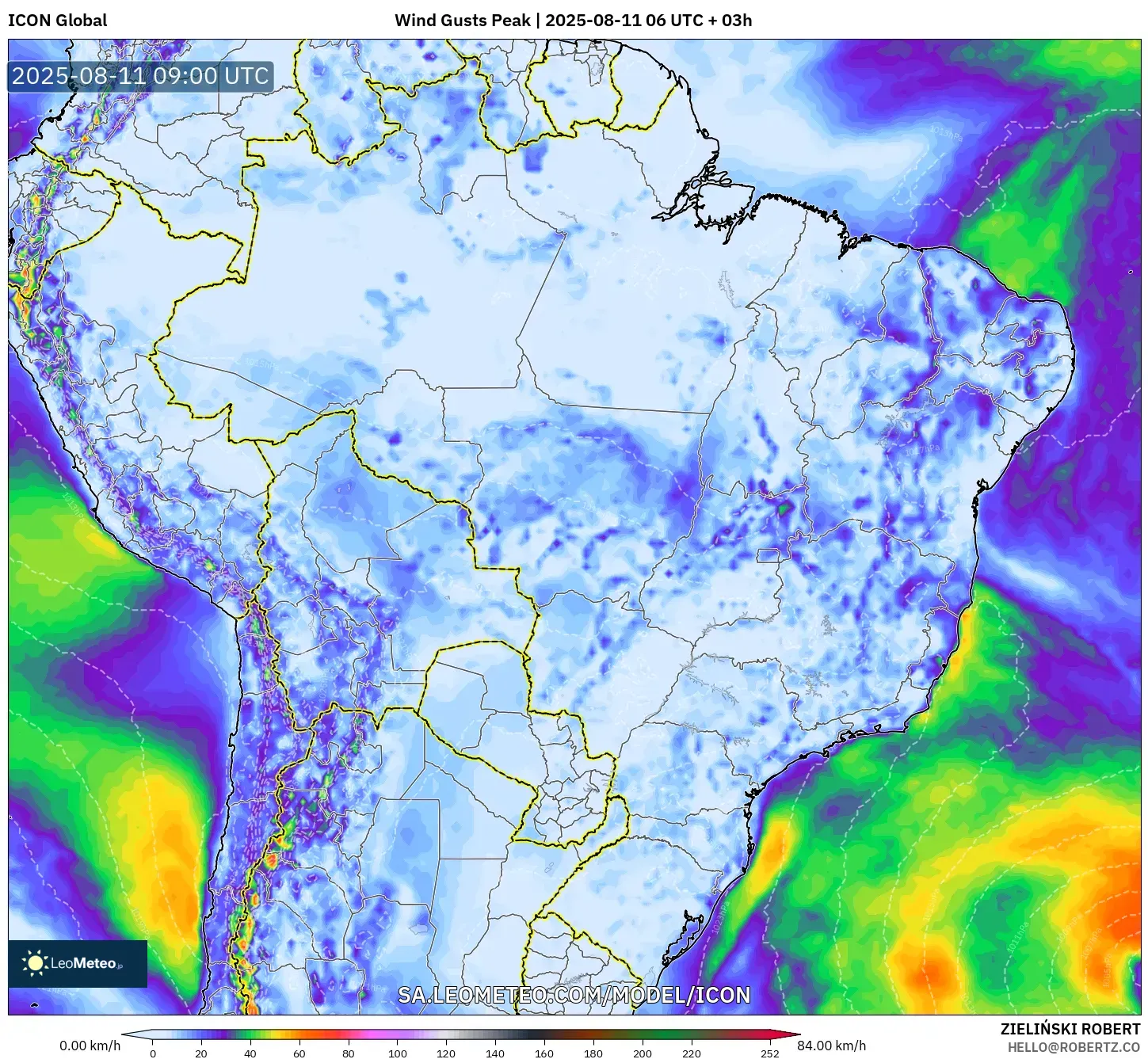 ICON model - Brazil, Wind Gusts Peak