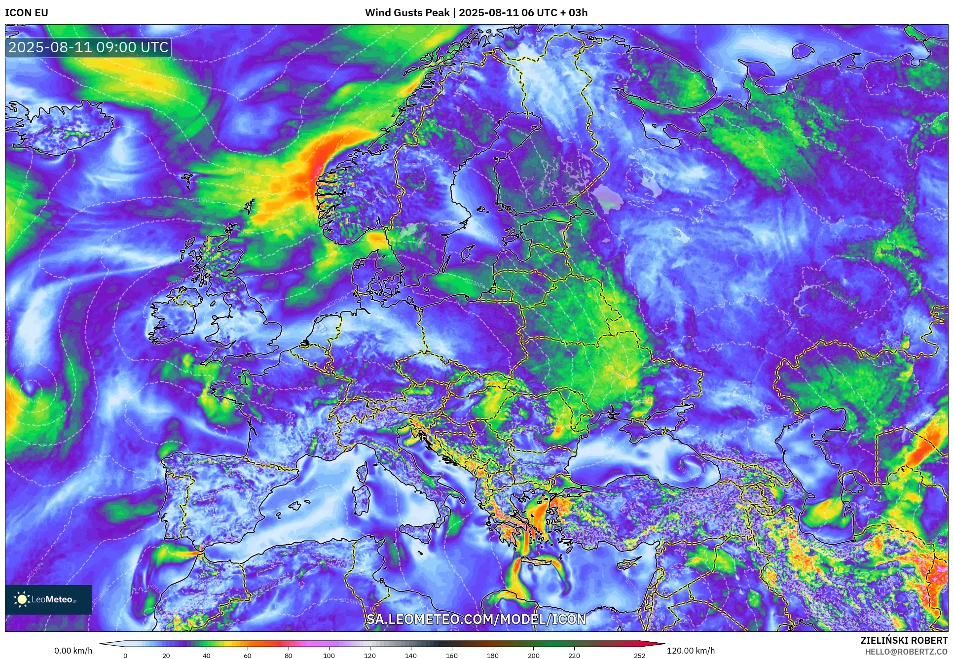 ICON model - Europe, Wind Gusts Peak ICON model - Europe, Wind Gusts Peak