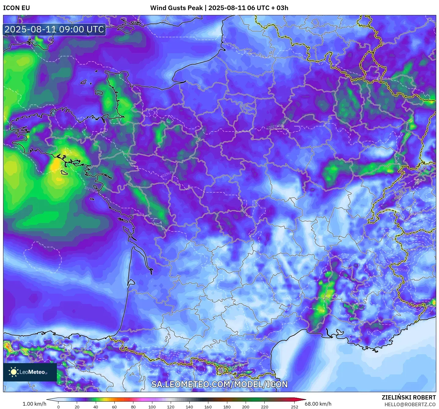 ICON model - France, Wind Gusts Peak