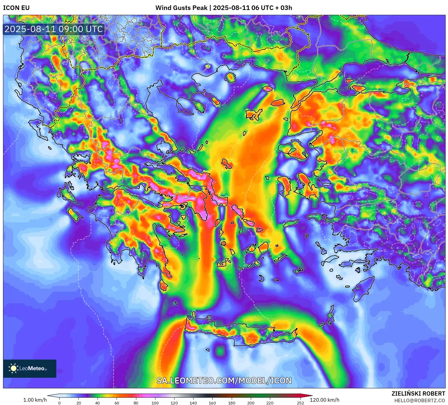 ICON model - Greece, Wind Gusts Peak