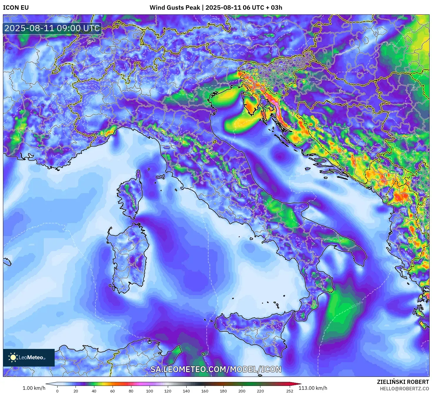 ICON model - Italy, Wind Gusts Peak