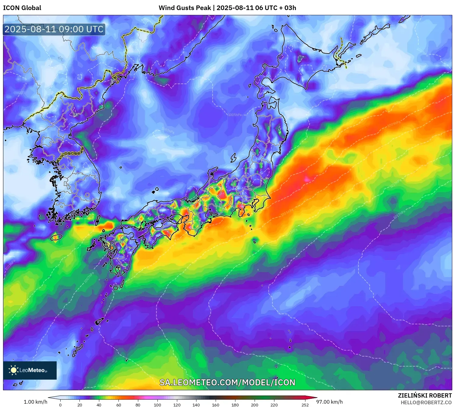 ICON model - Japan, Wind Gusts Peak ICON model - Japan, Wind Gusts Peak