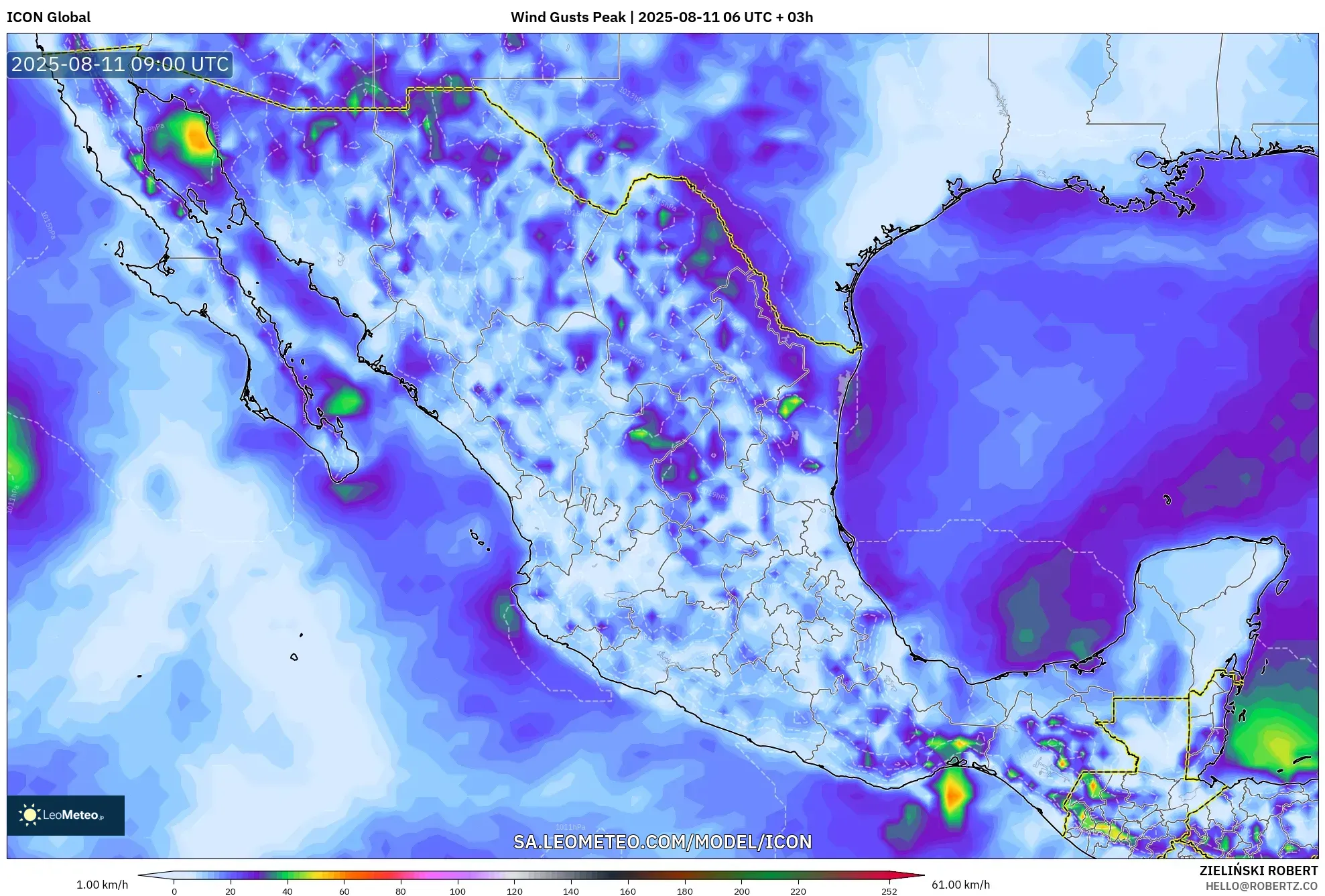 ICON model - Mexico, Wind Gusts Peak ICON model - Mexico, Wind Gusts Peak