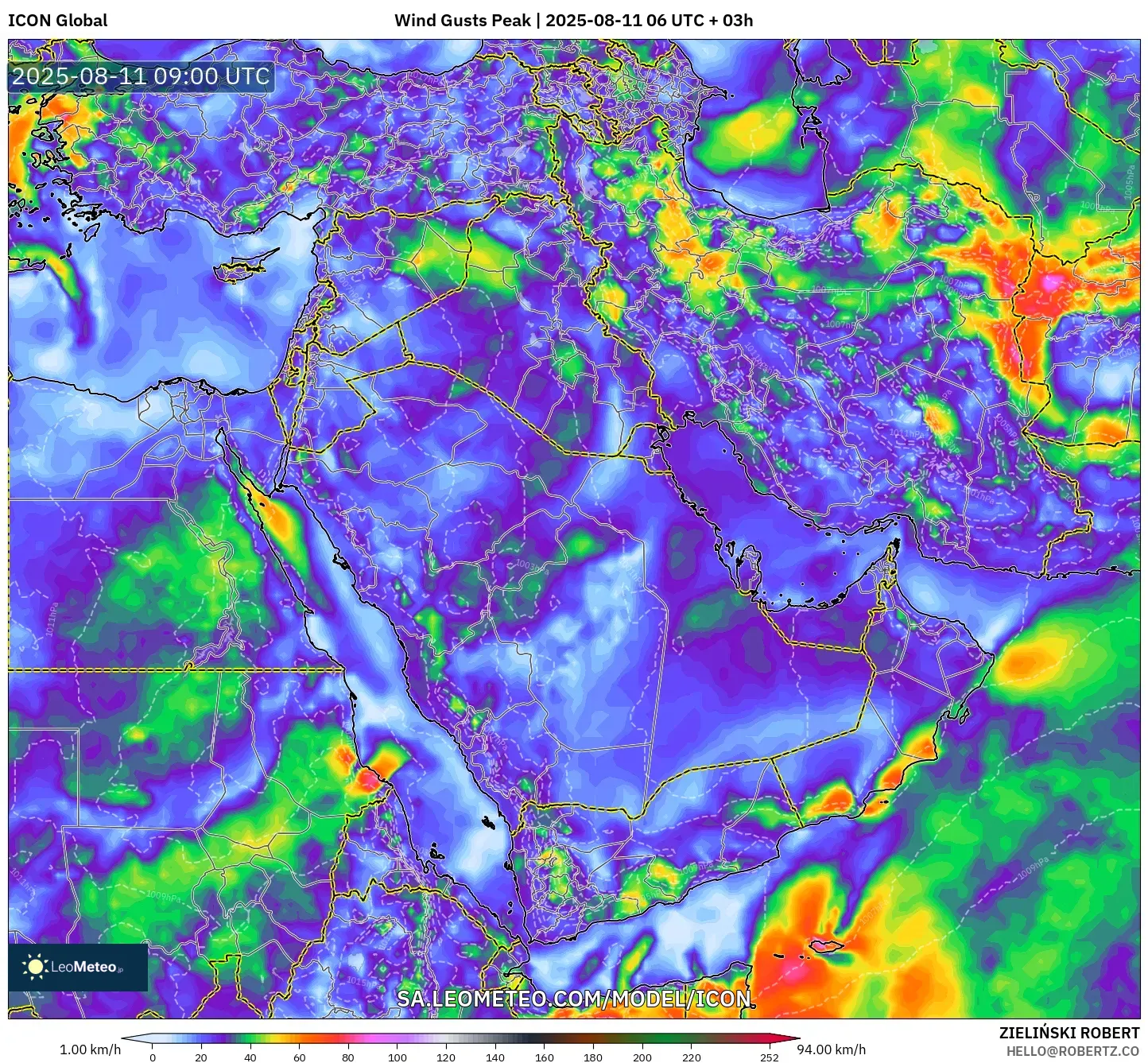 ICON model - Middle East, Wind Gusts Peak